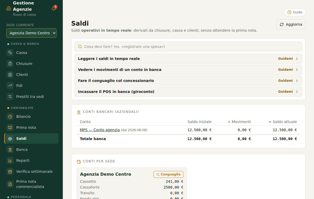 Saldi in tempo reale